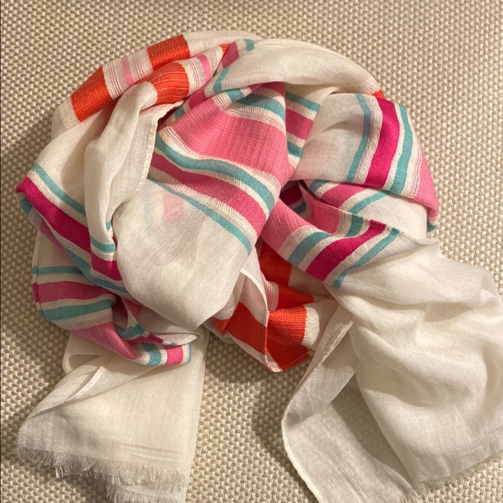 Colorful Pink/ Coral/ Turquoise Striped Oblong Scarf